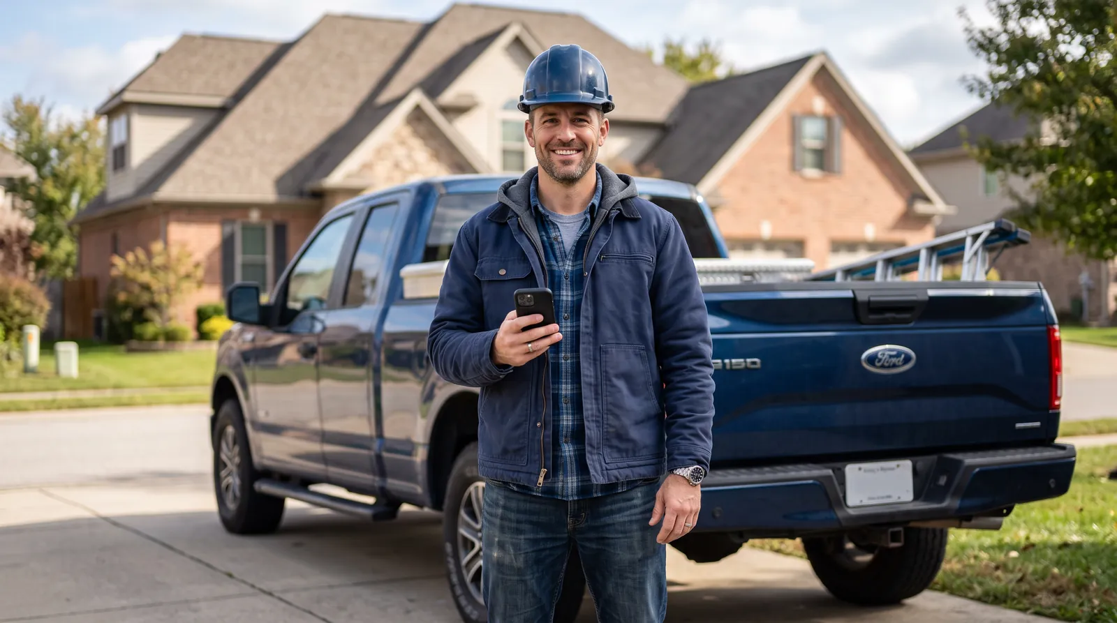 Contractor taking a call from a new customer