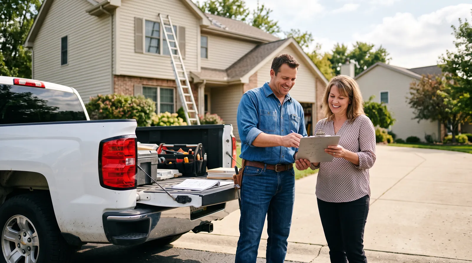 Contractor reviewing job details with a homeowner