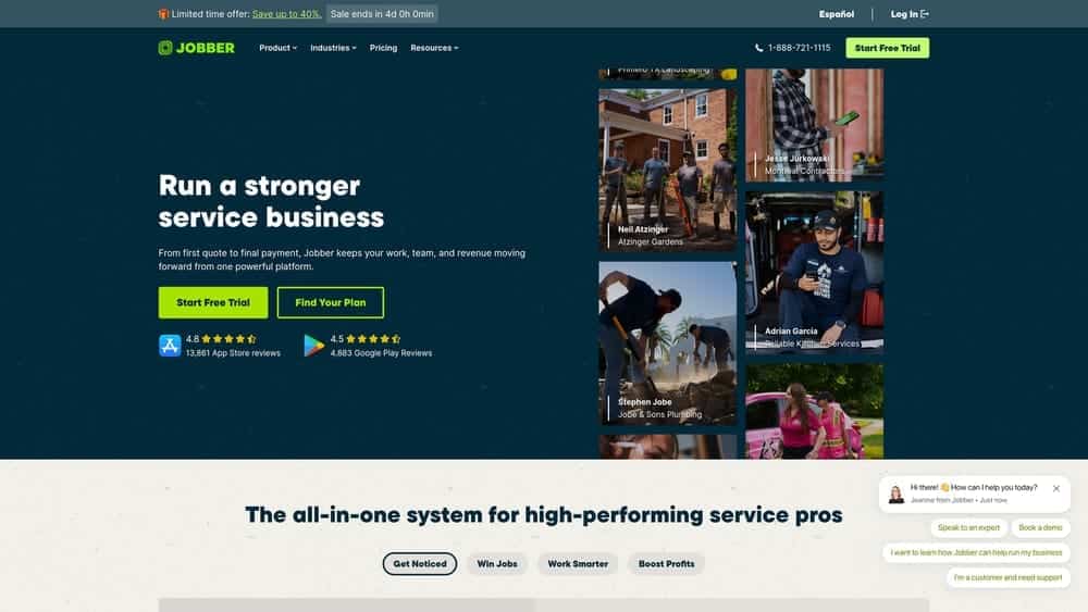 Screenshot of Jobber website