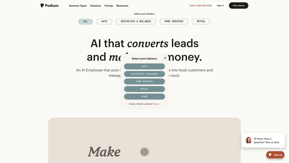 Screenshot of Podium website