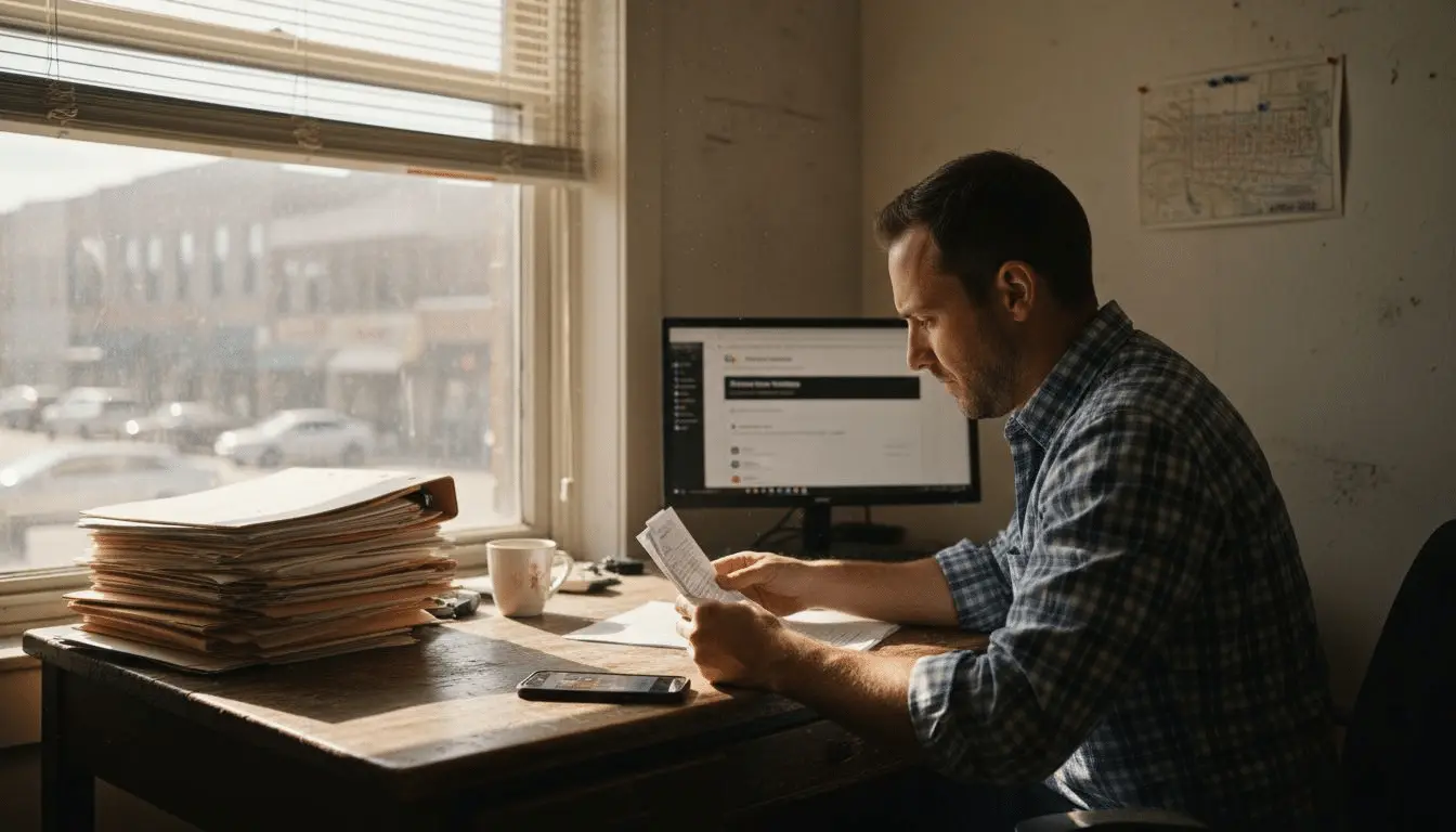 Contractor checking local SEO checklist in office