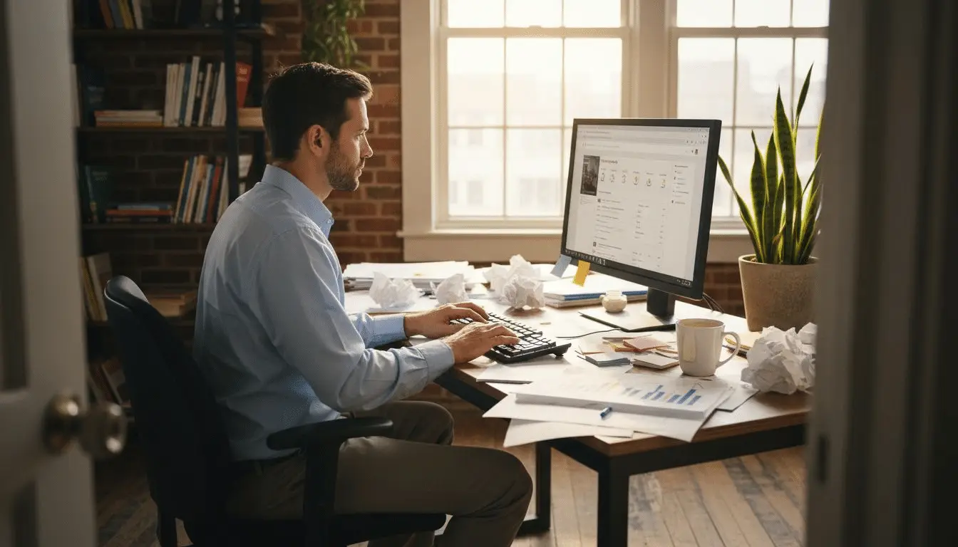 Solar marketing manager using Google Ads at desk