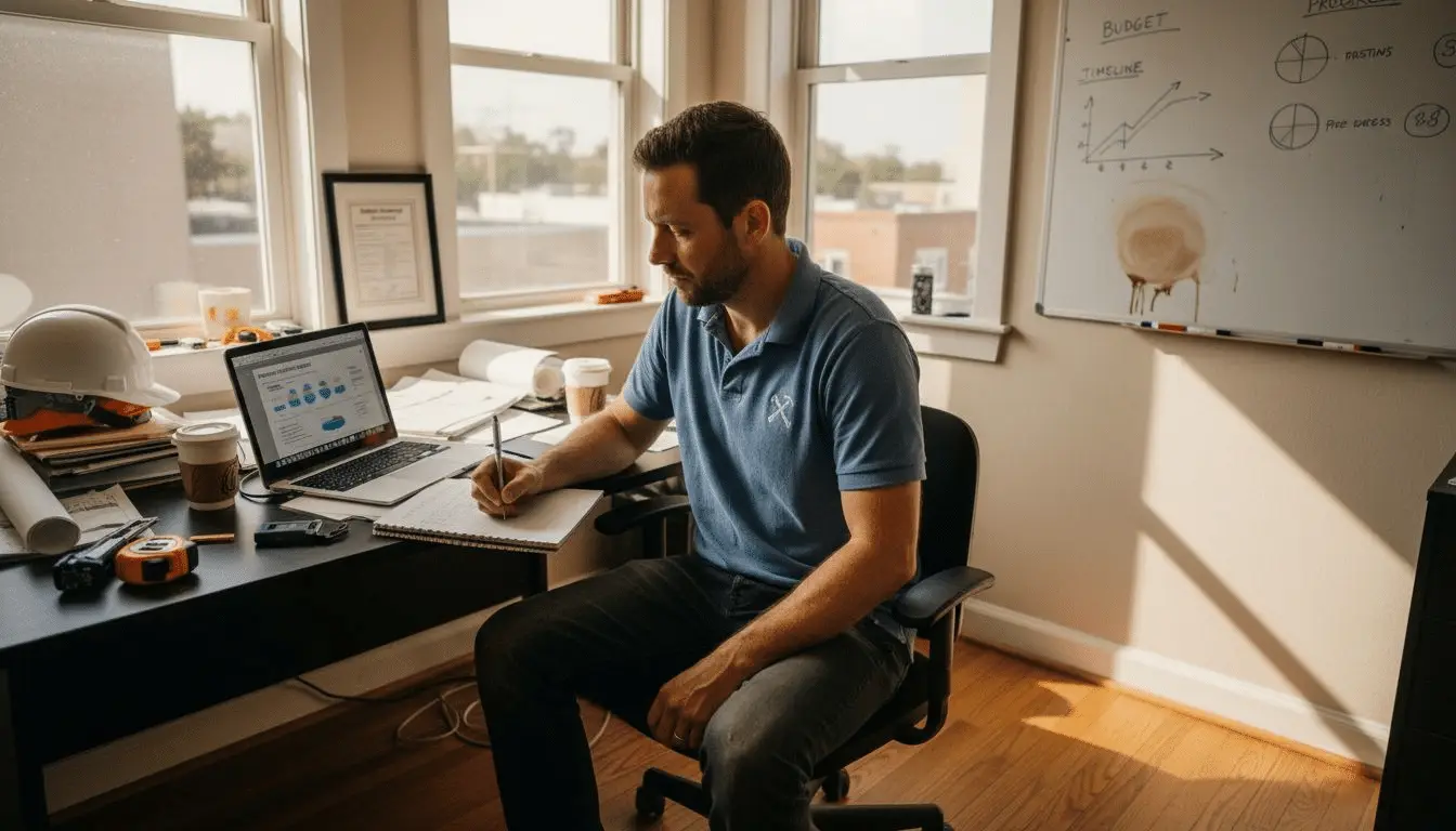 Contractor reviewing marketing analytics workspace