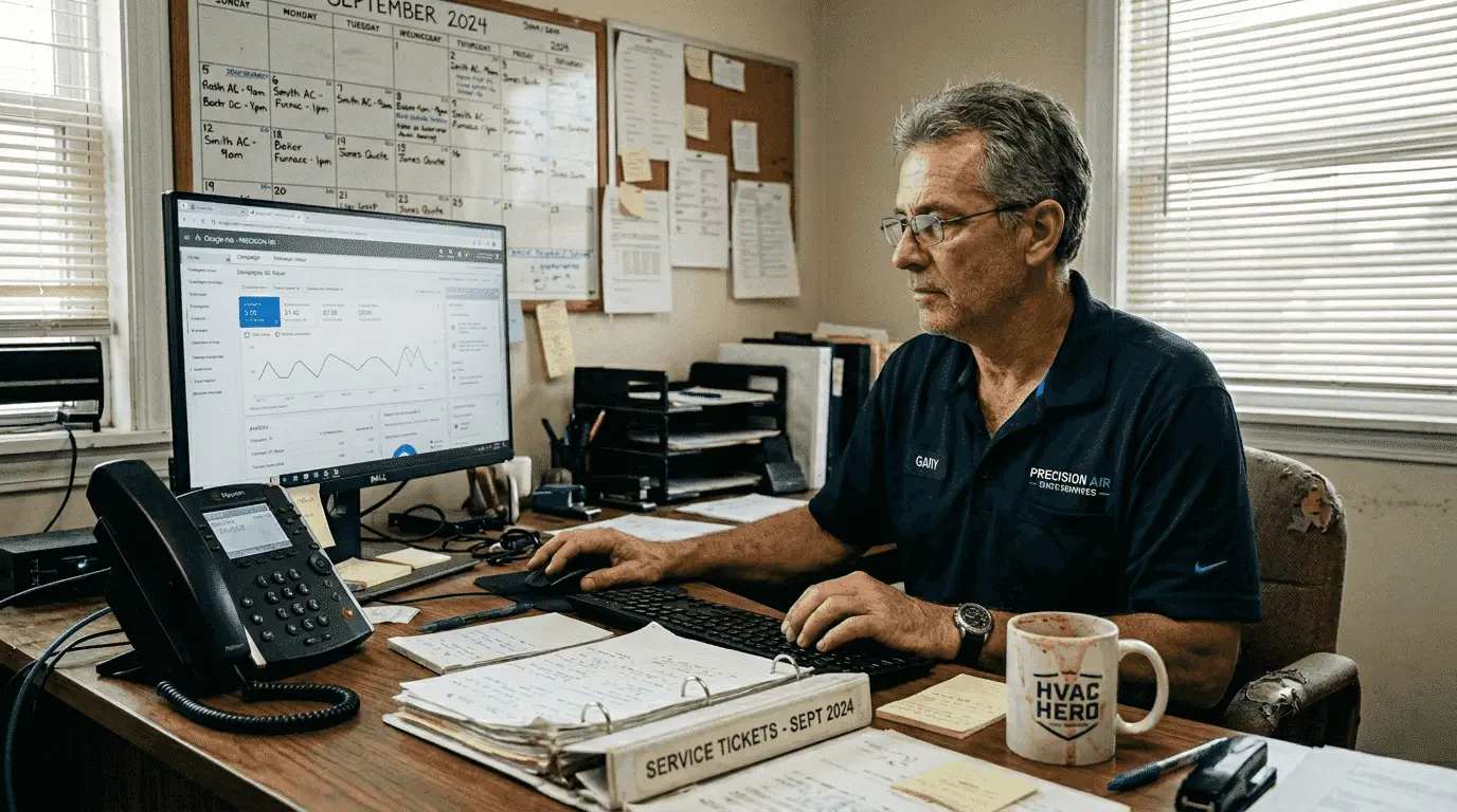 HVAC contractor setting up Google Ads campaign