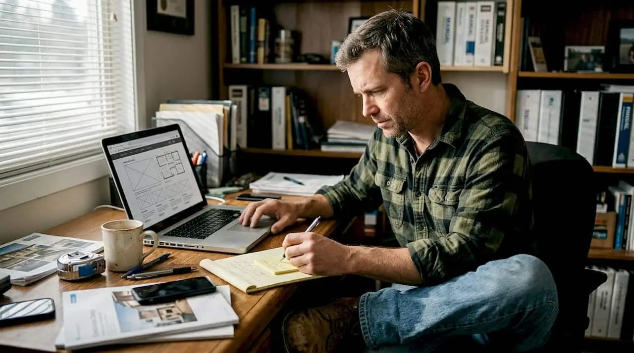 Contractor reviewing website design mockup