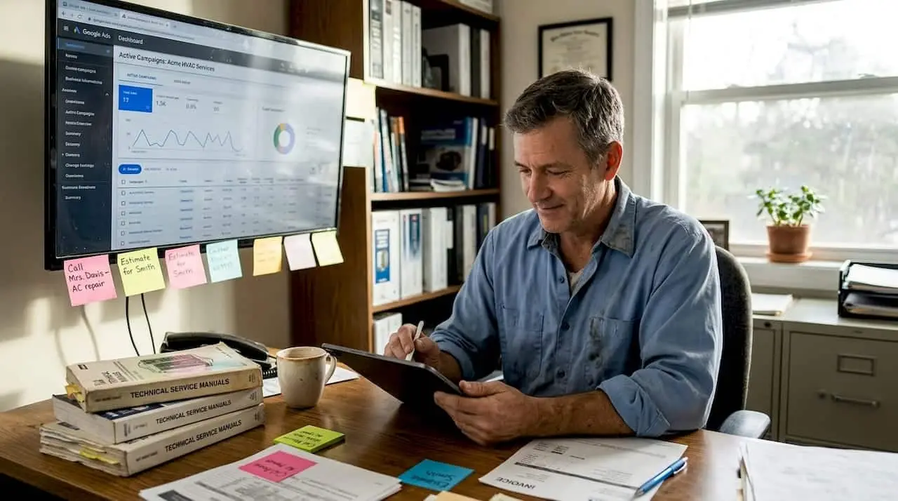 HVAC owner manages Google Ads campaigns