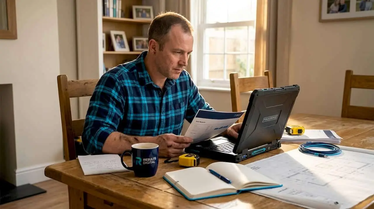 Roofing contractor reviewing SEO materials