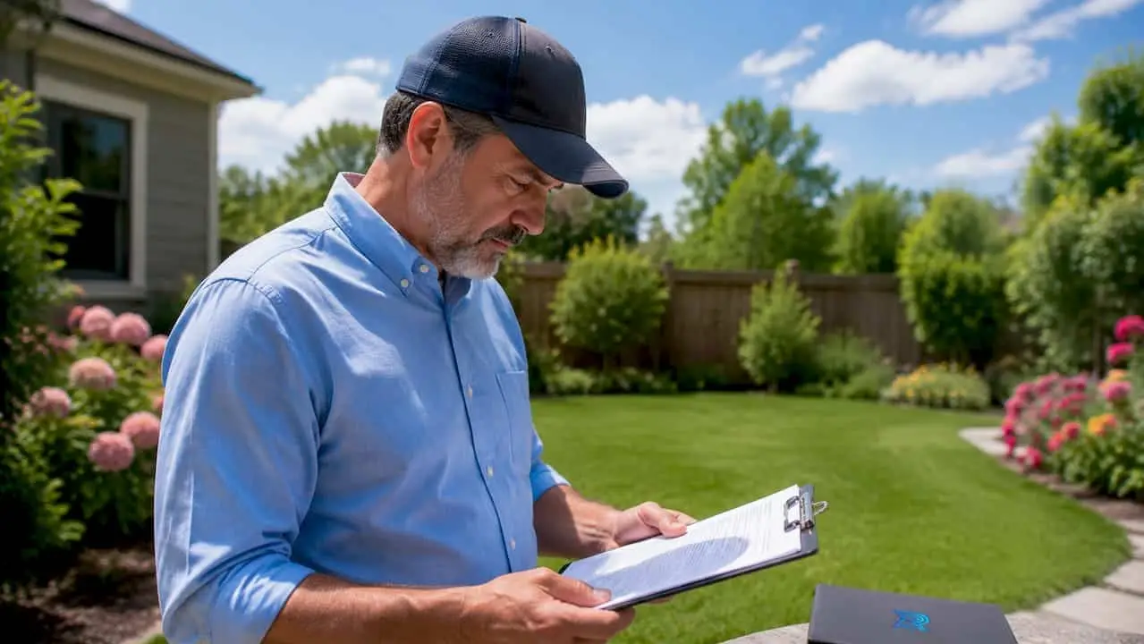 Roofing contractor reviewing service area notes