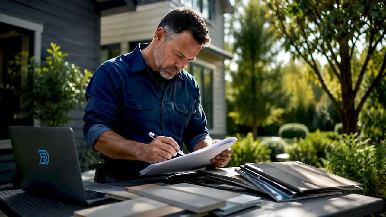 Contractor reviewing siding leads at desk