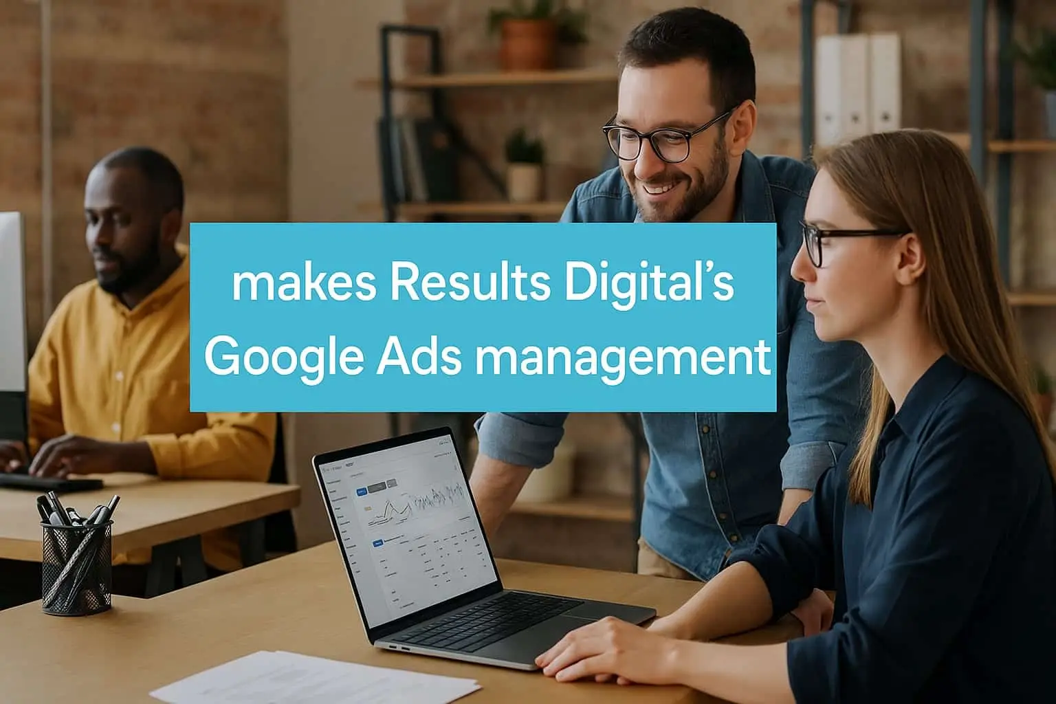 Results Digital team reviewing a Google Ads account on a laptop
