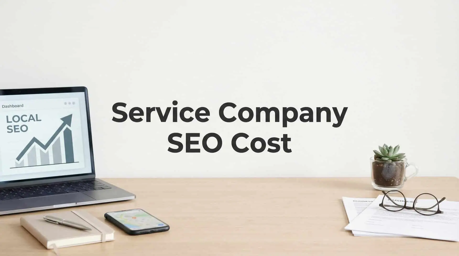 Title Service Company SEO Cost beside a laptop showing a local SEO growth chart