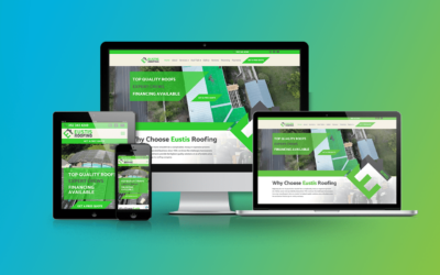 Eustis Roofing website displayed on multiple devices, showcasing top-quality roofing services, financing options, and a modern design, relevant to Results Digital's marketing case studies for roofing contractors.