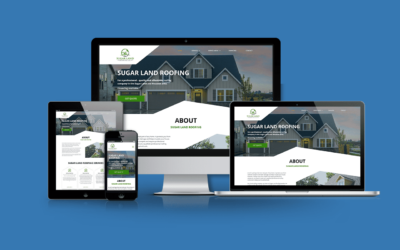 Responsive website design for Sugar Land Roofing displayed on multiple devices, showcasing services and contact information, relevant to digital marketing for roofing contractors.