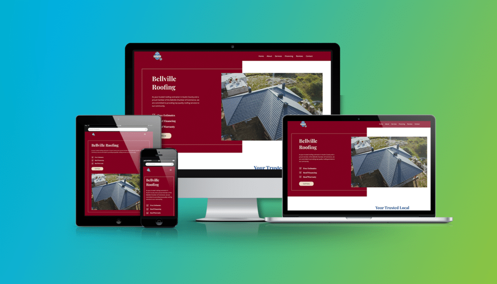 Bellville Roofing website displayed on multiple devices showcasing roofing solutions and digital marketing strategy.