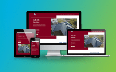 Responsive website design for Bellville Roofing showcasing roofing projects on various devices, emphasizing digital marketing strategies by Results Digital.