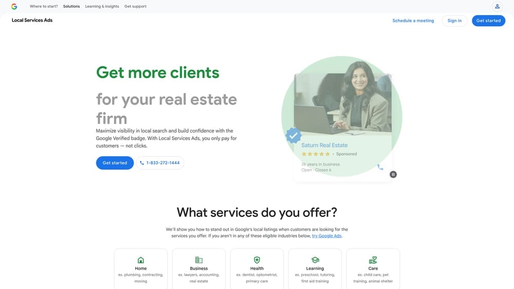 Screenshot of Google Local Services Ads website