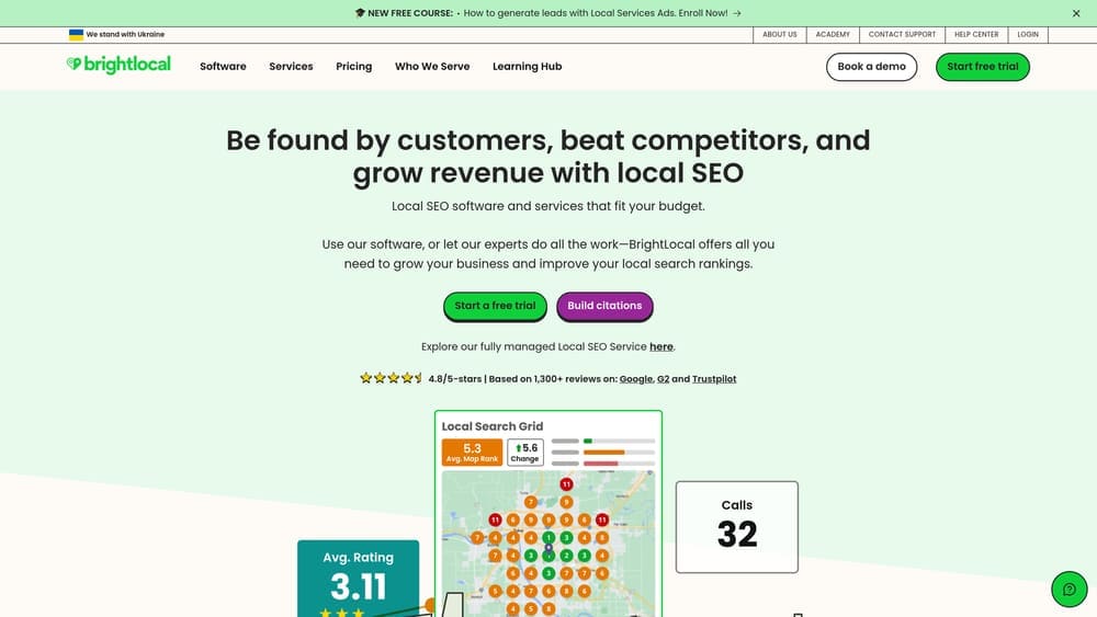 Screenshot of BrightLocal website