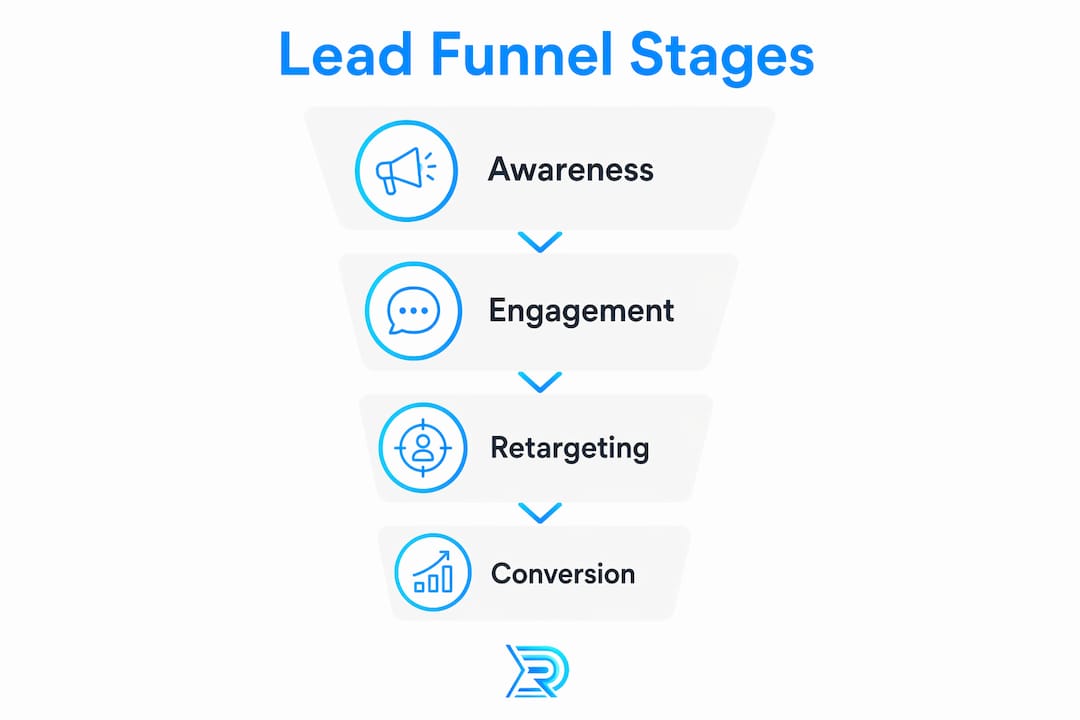 Infographic showing funnel stages for gutter social media ads