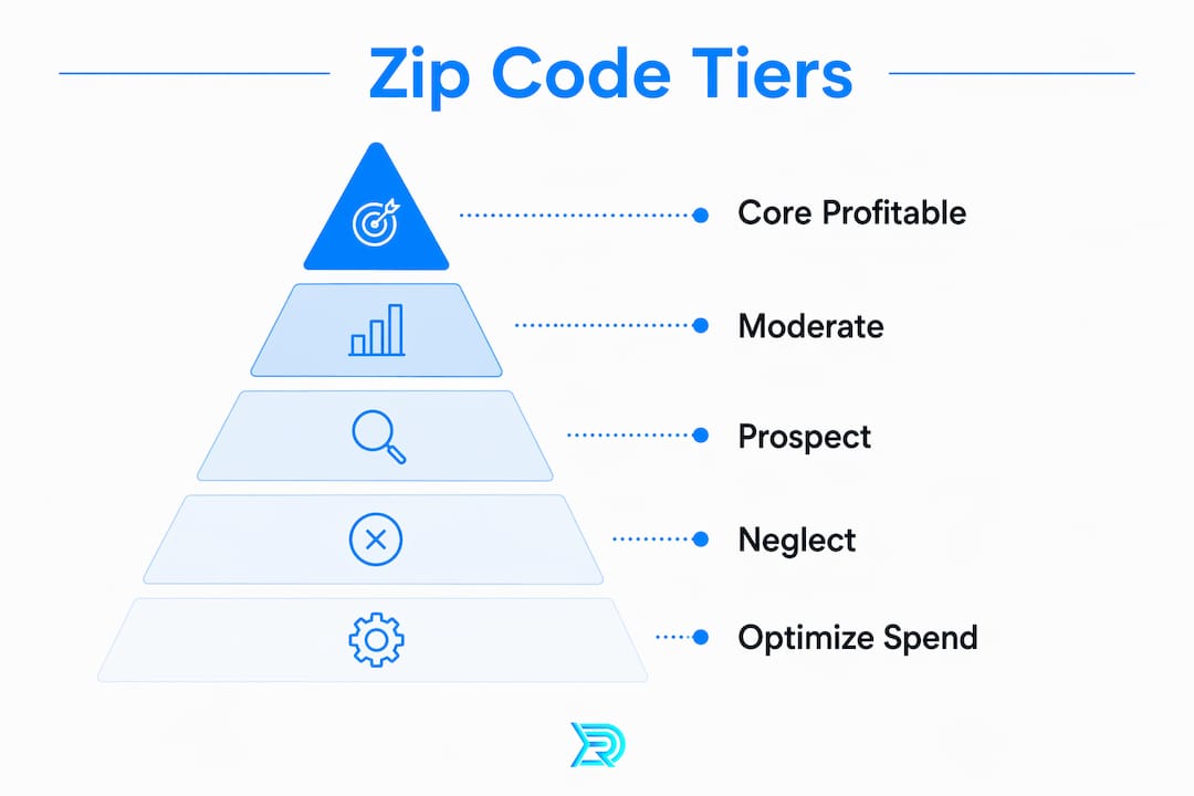 Infographic illustrating zip code territory tiers