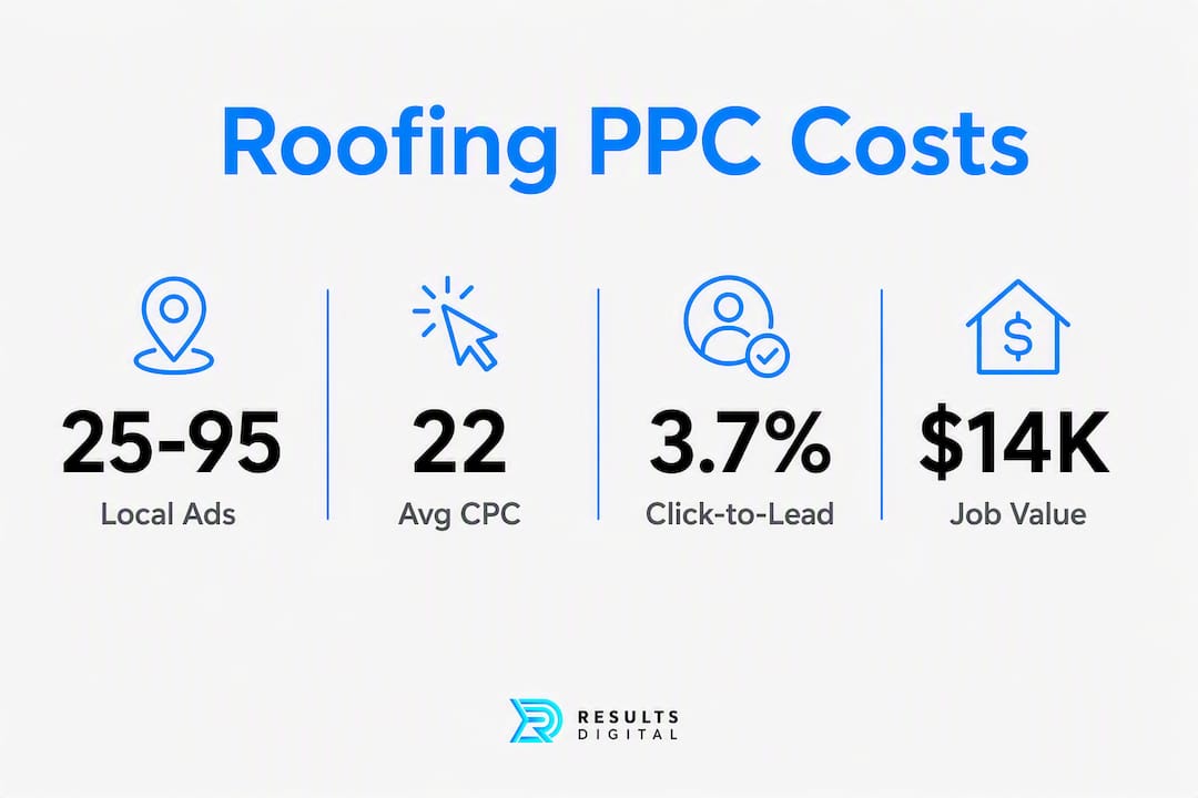 Infographic showing roofing PPC cost metrics