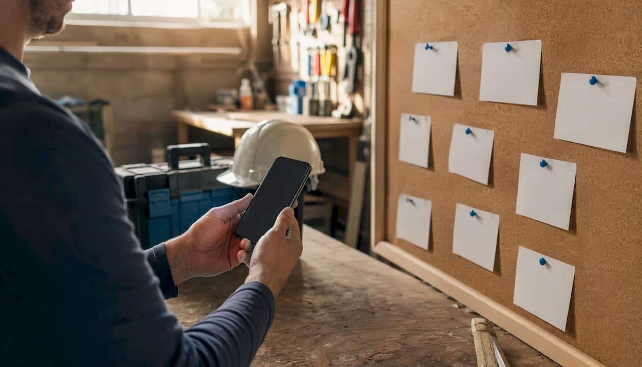 Contractor hands setting lead follow-up system