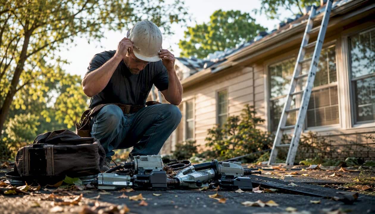 Roofer preparing tools for storm response
