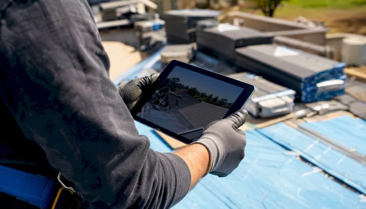 Contractor uploading roofing project photos
