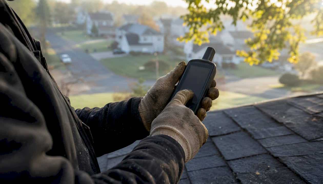 Hands adjusting roofing location device controls