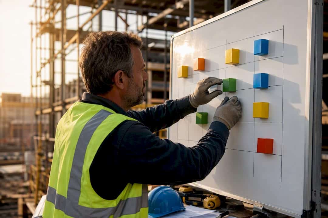 Contractor arranging KPI cubes on board