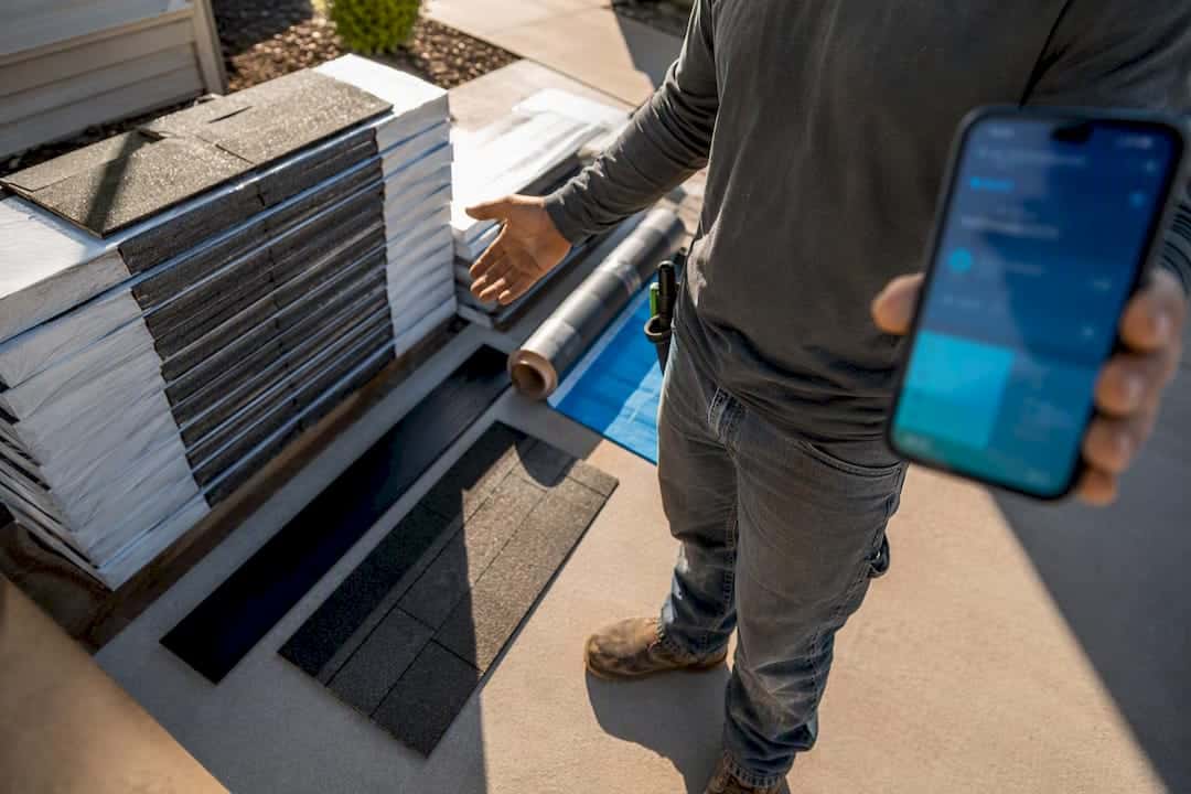 Contractor filming roofing material prices